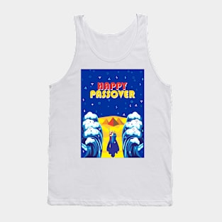 Passover Exodus from Egypt Hebrew: "Happy Passover!" Pesach Jewish Holiday poster. Moses parting the Red Sea, Israelites cross on dry ground. Poster Contemporary ART gifts idea Tank Top